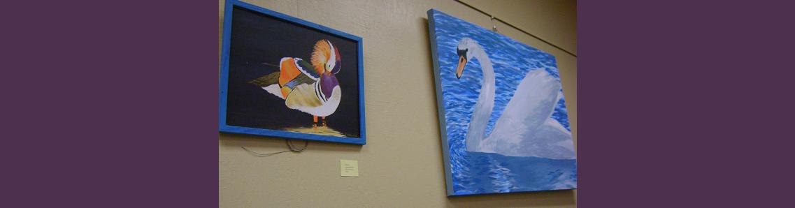 Two paintings are shown. One is oil paint. The other is acrylic.